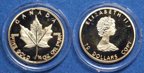 Жетон 10 долларов Канада Кленовый лист Королева Елизавета 2 1/4 унции золота Копия монеты позолота Копия