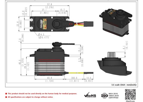 Сервопривод Hitec D980TW (26.0-44.0 кг/см, 0.28-0.17сек/60°, 79г.)