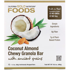 California Gold Nutrition, Foods, жевательные батончики с кокосом и миндалем, 12 батончиков весом 1,4 унции (40 г) каждый