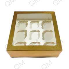 Коробка под капкейки с прямоугольным окном 235*235*100 мм (9) (золото), 50шт