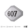 Номерок на дверь квартиры 607, для кабинета, офиса, шильдик 9 х 7 см, серебристый, Айдентика Технолоджи