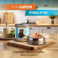 ДОГ ЛАНЧ консервы для собак (птица с рисом) 750г
