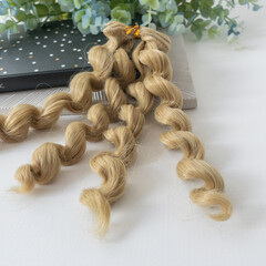 Волосы для кукол, трессы кудри-локоны-спиральки, цвет РУСЫЙ-Пшеничный, длина 15 см*1 метр., набор 2 шт