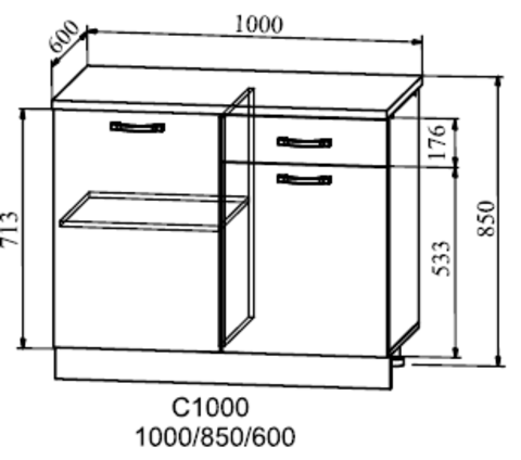 Кухня Манго шкаф нижний 850*1000