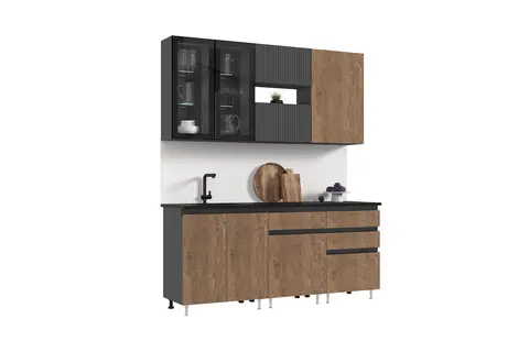 Кухня Техно-6 2,0м (Графит/Экзотическое дерево Амазония/Графит софт NEW)