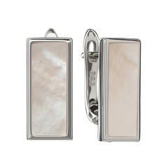 Серьги Прямоугольные с натуральным Перламутром, silver