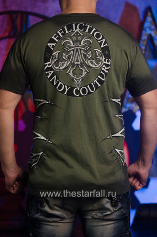 Affliction | Футболка мужская Randy Couture Warbird Green Signature Series A2257 зеленого цвета спина