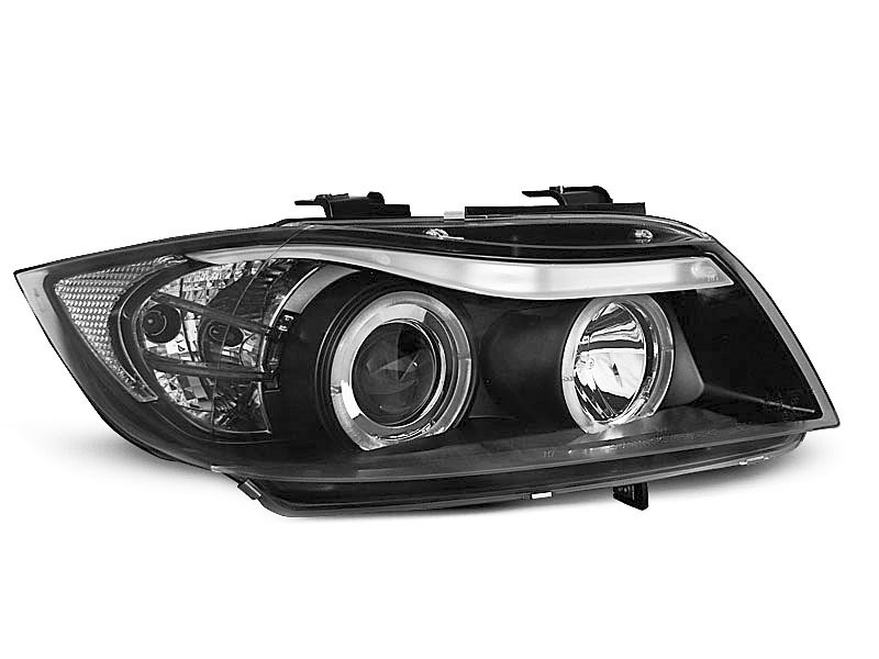 Фары ксенон бмв. BMW e90 фары. Передние фары BMW e90/e91 (2005-2008) Headlights Angel Eyes led 3d Fits черные. Фары БМВ e90. Биксеноновые фары e90.