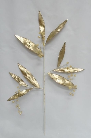 Веточка с листьями 56см ChristmasDeLuxe premium collection светлое золото