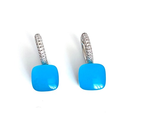 33381 - Серьги Caramel из серебра с голубым кварцем огранки кабошон