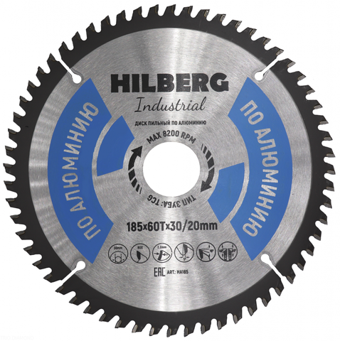 Диск пильный Industrial Алюминий (185x30/20 мм; 60Т) Hilberg HA185
