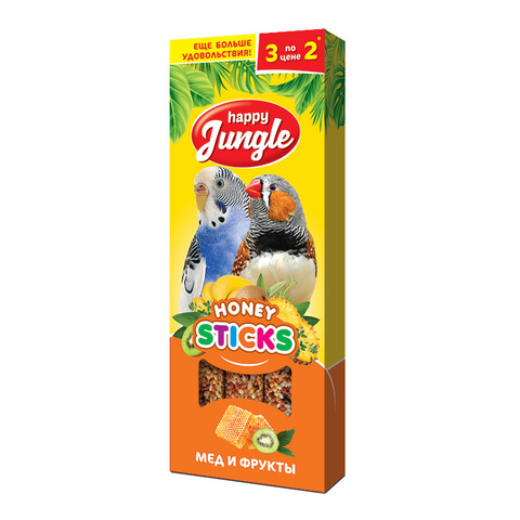 Happy Jungle палочки для птиц мед+фрукты 3шт