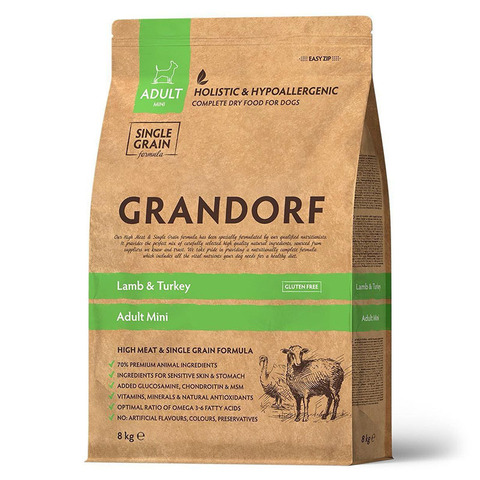 Сухой корм Grandorf Dog Lamb&Turkey MINI с ягненок и индейка для собак мини пород, 8 кг (Грандорф)