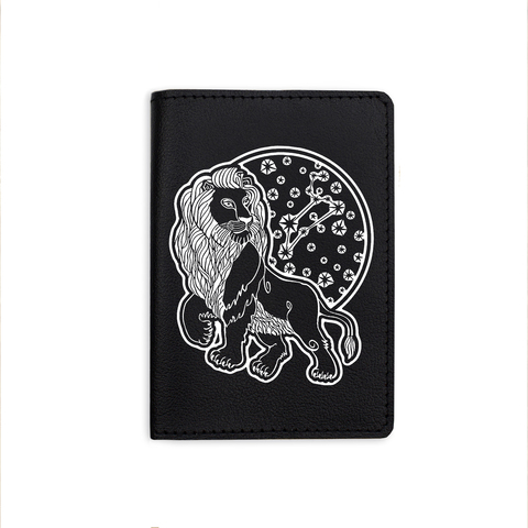 Обложка на паспорт "Лев зодиак", черная