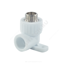 Угольник PP-R комбинированный белый Дн 20х3/4" НР с креплением VALFEX 10121120