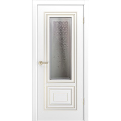 Купить Межкомнатная дверь эмаль Фави В1 белая с патиной белое золото остеклённая