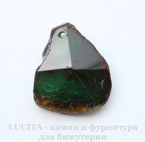 Подвеска Агат "Крэкл" (тониров) (цвет - коричнево-зеленый) 43х36,1х15,4 мм №12