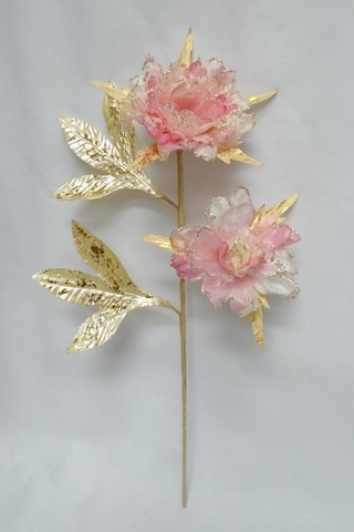 Веточка пиона 56см ChristmasDeLuxe premium collection розово-золотая