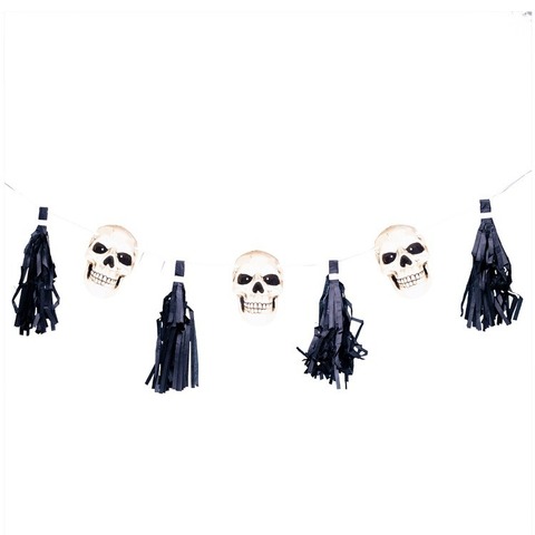 Гирлянда с кисточкой HAPPY HALLOWEEN Череп 3м