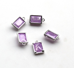Подвеска-прямоугольник 8*6 мм, полу-прозрачная сирень, покрытие родий