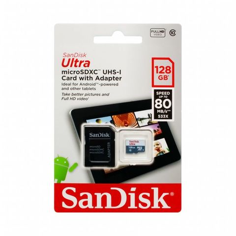 Карта памяти SANDISK MicroSDXC UHS-I 128GB Class 10  до 80MB/s + SD adapter