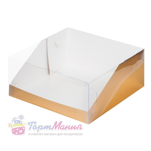 Коробка под торт с прозрачной крышкой 235х235х100 (золото)