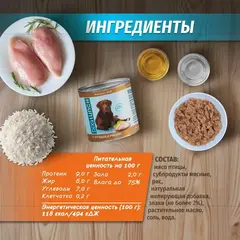 ДОГ ЛАНЧ консервы для собак (птица с рисом) 750г