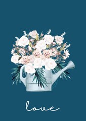 Мини-открытка, Love, Лейка с цветами, 5*7 см, 10 шт.