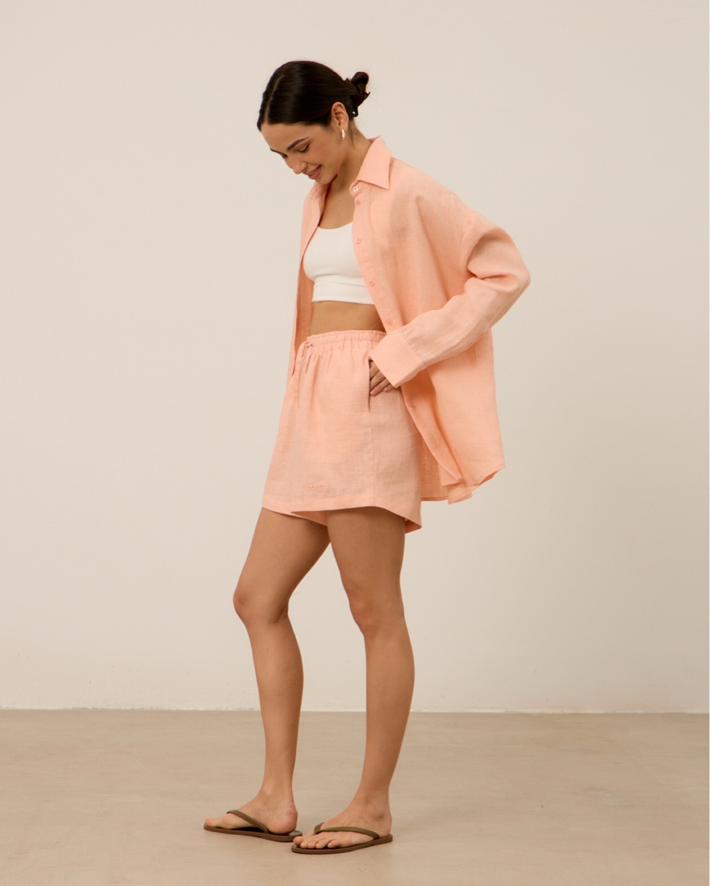 Рубашка 07, из 100% льна, персиковая