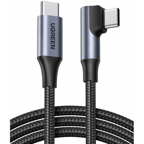Кабель угловой UGREEN L536 (85345) USB-C Male To Angled 90° USB-C Male Charging Data Cable,  2м,  серый космос