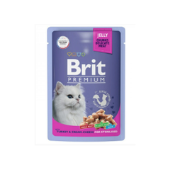 Влажный корм для стерилизованных кошек Brit Premium 0,085кг индейка с сыром в желе 14 паучей