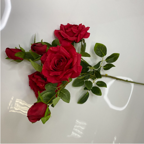 Растение искусственное, Цветок, Роза кустовая Катрин, Красный, 9*66 см