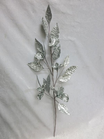 Веточка с листьями кизила 69см ChristmasDeLuxe premium collection серебряная