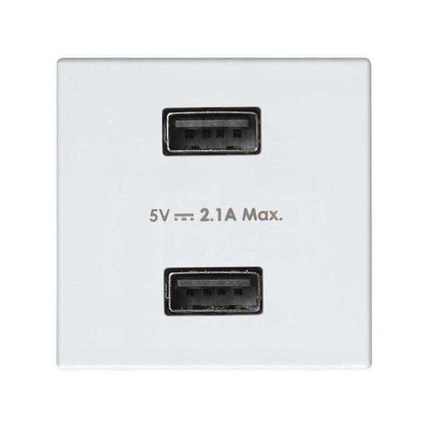 Розетка зарядка двойная 2хUSB тип A - 1 модуль - 2.1А 230В~. Цвет Белый. Simon 27 Neos, Simon 27, Simon 27 Centralizaciones , Simon 27 Play. 2701096-030