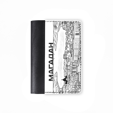 Обложка на паспорт комбинированная "Рисунок Магадан", черная