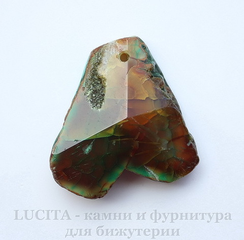Подвеска Агат "Крэкл" (тониров) (цвет - песочно-коричневый + зеленый) 38,3х37,8х11,7 мм №17