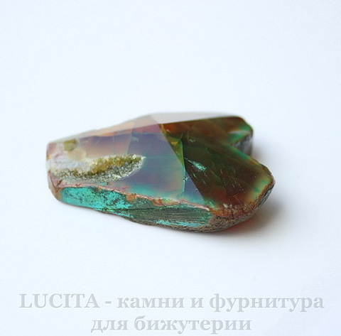 Подвеска Агат "Крэкл" (тониров) (цвет - песочно-коричневый + зеленый) 38,3х37,8х11,7 мм №17