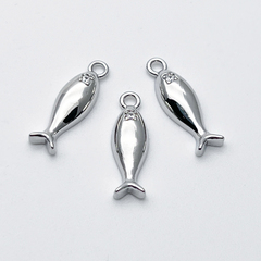 Подвеска Рыба, цвет серебро (родий), фианит, размер 16*5 мм, цена за 1 шт