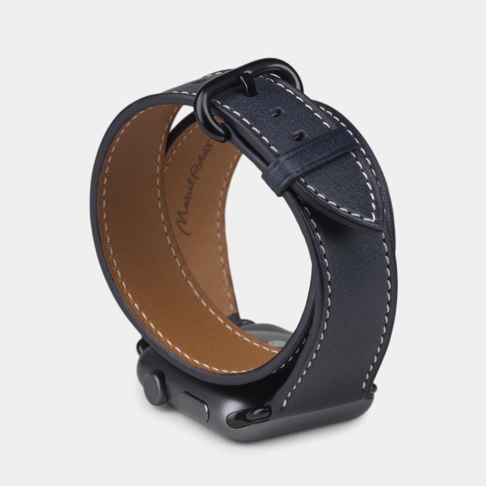 Ремешок для Apple Watch 44/45мм ST Double Strap из натуральной кожи теленка, темно-синего цвета