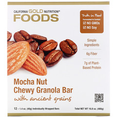 California Gold Nutrition, Foods, жевательные батончики-мюсли с кофем мокко и орехами, 12 батончиков весом 1,4 унции (40 г) каждый