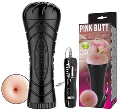 Мастурбатор-анус в колбе с 7 уровнями вибрации и выносным пультом Pink Butt - 