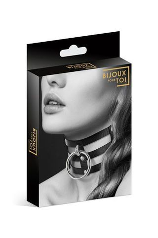 Чёрный тройной чокер с большим кольцом - Bijoux Pour Toi 6060060010