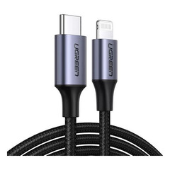 Кабель  UGREEN US304 (60759) USB-C to Lightning M/M Cable Aluminum Shell Braided.  Длина 1 м, черный