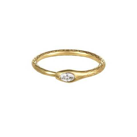 кольцо уроборос с фианитом или белым топазом