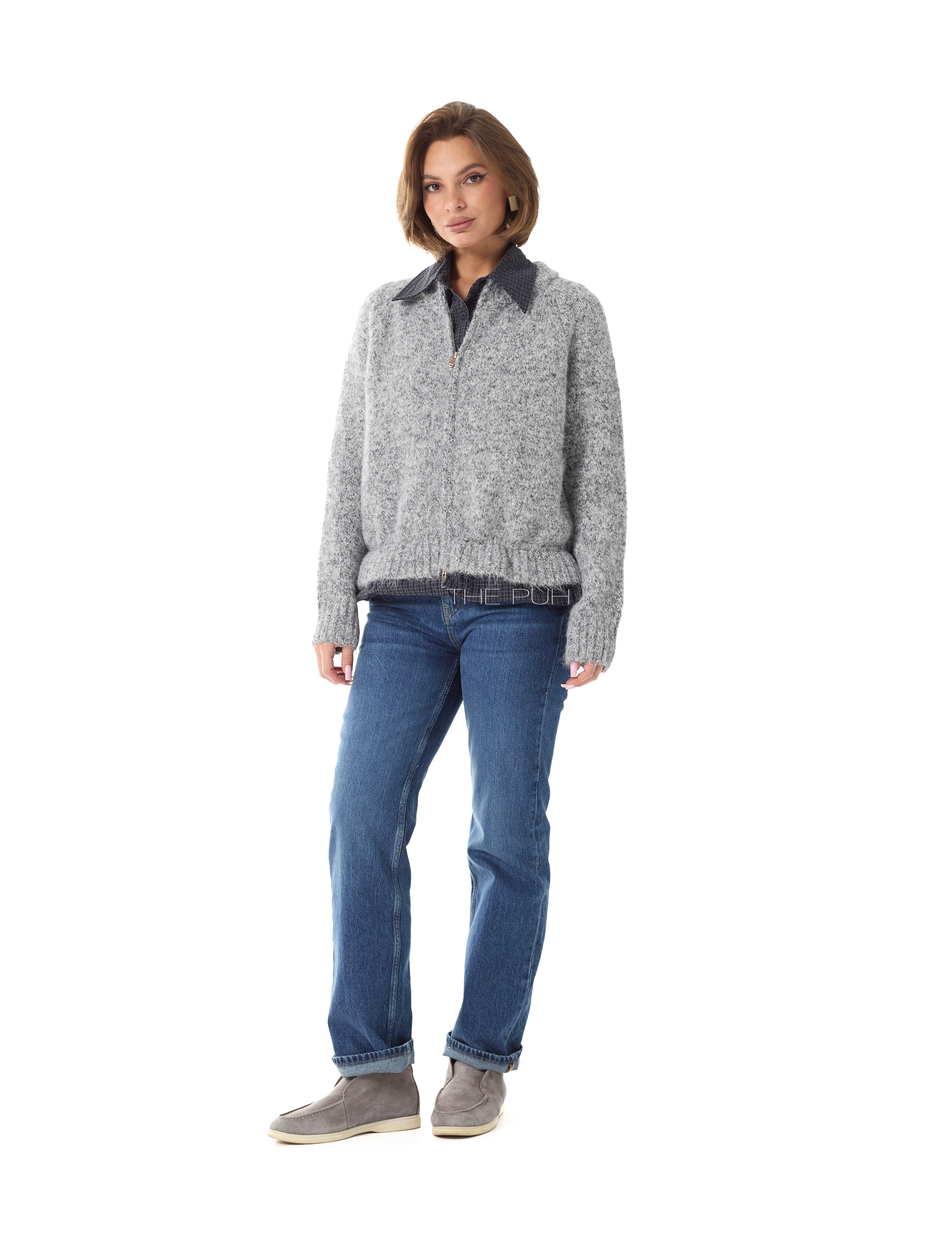 Комбинированная серая рубашка-кардиган