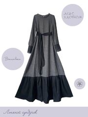 Ласточка. Платье макси из комбинированной ткани с вышивкой на рукавах PL-422580