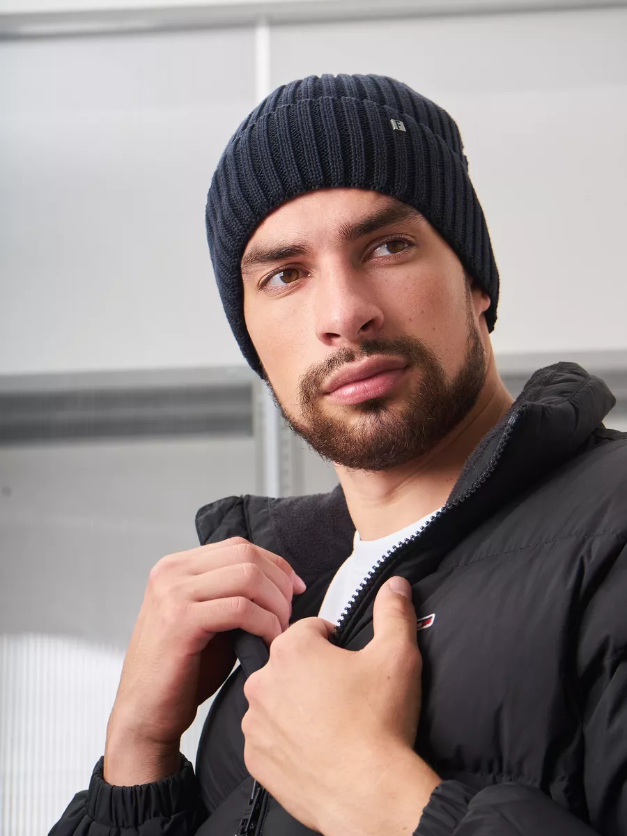 Шапка зимняя на флисе вязаная бини