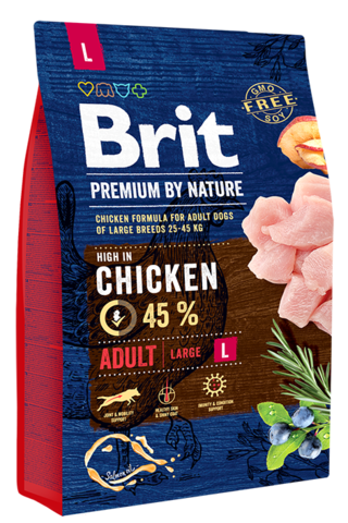 Brit Premium Dog Adult Large с курицей для взрослых собак крупных пород (25–90 кг) 3 кг