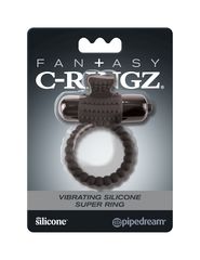 Черное эрекционное виброкольцо Vibrating Silicone Super Ring - 