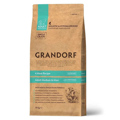 Сухой корм Grandorf Dog 4 Meat PROBIOTIC MED&MAX, для средних и крупных собак, с пробиотиком, 10 кг
